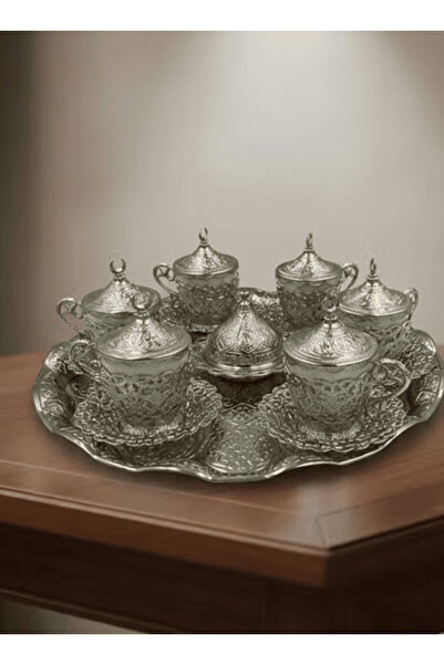 ACAR طقم قهوة تركي فاخر لستة أشخاص على الطراز العثماني الأنيق - لمسة نهائية فضية ساحرة - صنع في تركيا