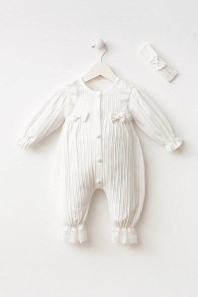 Banamio Nerissa Baby Girl Lace Detailed Corded Fabric Jumpsuit