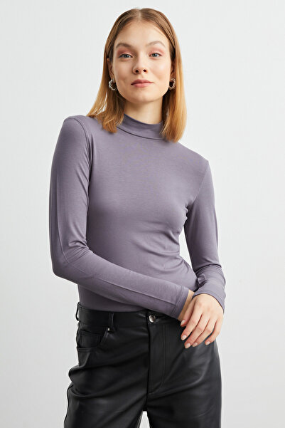 Bipantolon Women's Gray Red Burgundy Khaki 4-Piece Half Turtleneck Basic Bodysuit