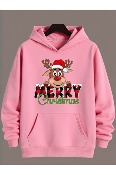 ArtYus Unisex Long Sleeve Transfer Merry Christmas Deer B Printed Plus Size Crew Neck Sweatshirt