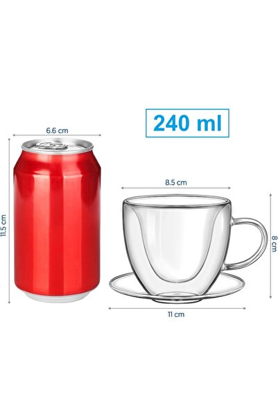 GABOS Set of 2 Heart-Shaped Double-Walled Glass Mugs with Handle, 240 ml, Transparent