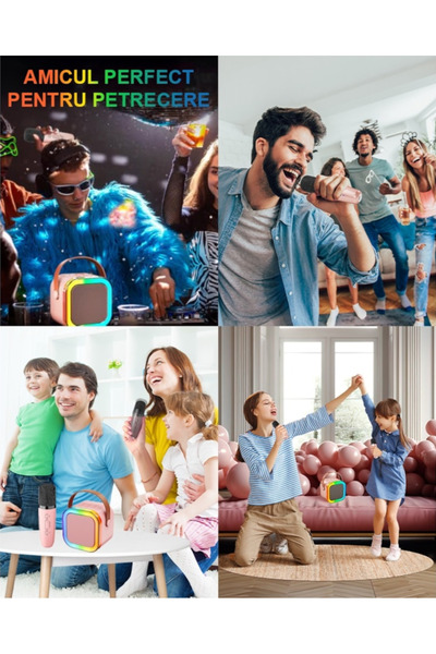 QGC Bluetooth Karaoke Speaker Set with 2 Wireless Microphones, 5 Vocal Effects, RGB Lights, Portable, TF