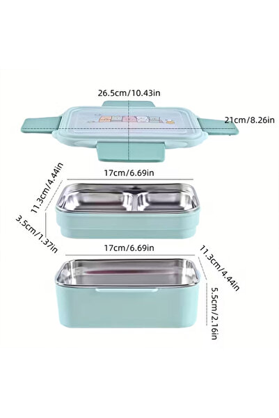 EHOME Cartoon Lunch Box Stainless Steel Double Layer Food Container Portable Kids Picnic School Bento