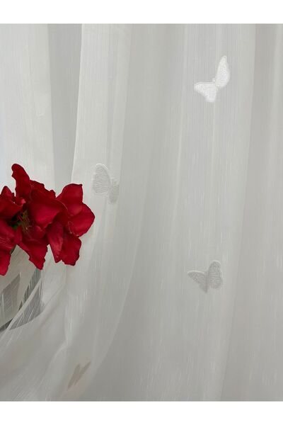 Liz Line Embroidered curtain, ivory color, with drapery, from the "Papillon" collection PD0394