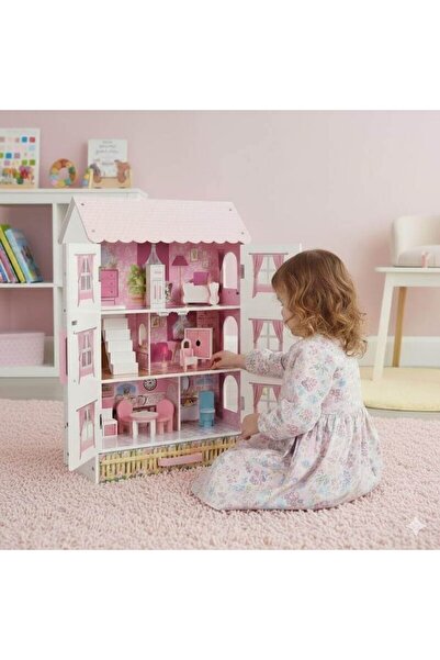 indiggo Casuta Papusi Lemn Pink Balerina cu Sertar Depozitare Usi Magnetice 3 Etaje Mobilier Accesorii