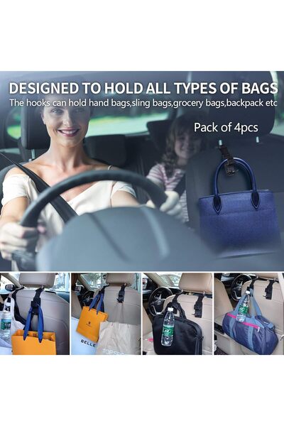 KOOPAO Car Headrest Hooks, 4-Pack Universal Car Storage Hangers