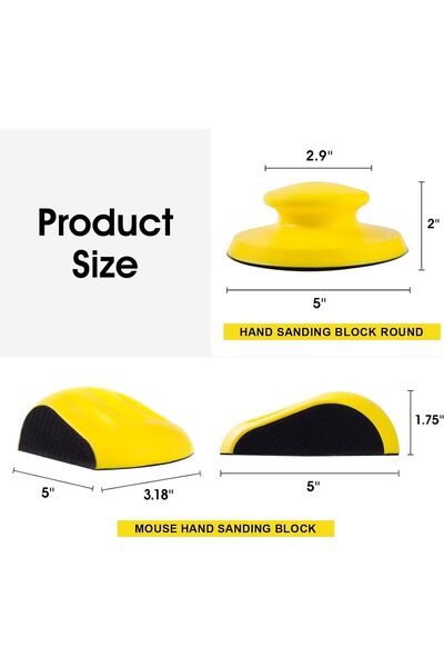 EXCEFORE 5-inch Hook and Loop Hand Sanding Blocks (Round + Mouse), 2 PCS
