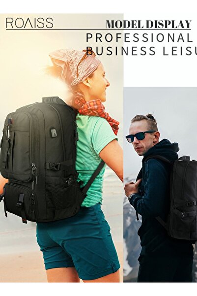 ROAISS Unisex 60L Waterproof Hiking Backpack Large Capacity Expandable Luggage Bag with Independent Shoes C