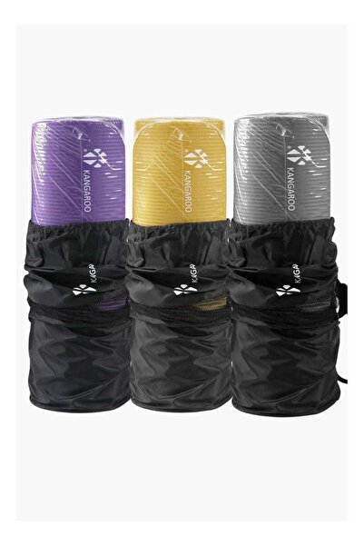 KANGAROO مجموعة يوغا - 3 سجادات تمارين مع حقيبة وحزام حمل (أخضر 2 سم، أرجواني 1.5 سم، وردي 1.5 سم)