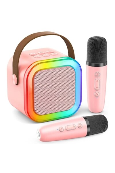 QGC Bluetooth Karaoke Speaker Set with 2 Wireless Microphones, 5 Vocal Effects, RGB Lights, Portable, TF