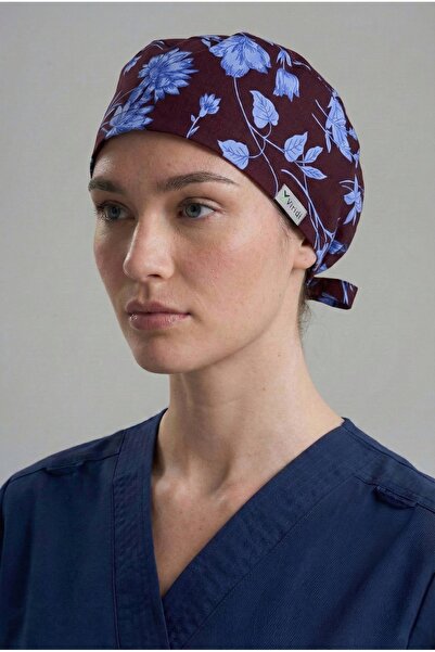 Viridi Medical Fashion MAVİ BORDO ÇİÇEK CERRAHİ KLASİK BONE