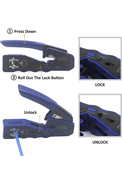 EXCEFORE أداة ضغط إيثرنت GJ670BL RJ45 Pass-Through لـ Cat5-Cat7
