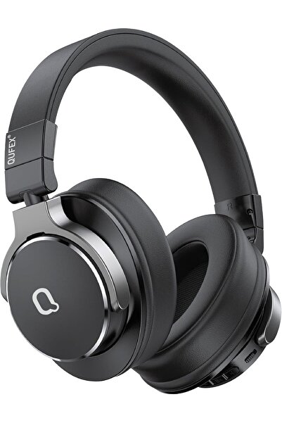 QUFEX سماعات رأس لاسلكية فوق الأذن مع خاصية إلغاء الضوضاء النشطة (أسود)