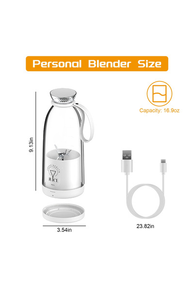 MACON Portable Smoothie Blender 500ml, 6 Blades, 2400mAh USB Rechargeable Personal Shakes & Juice Maker