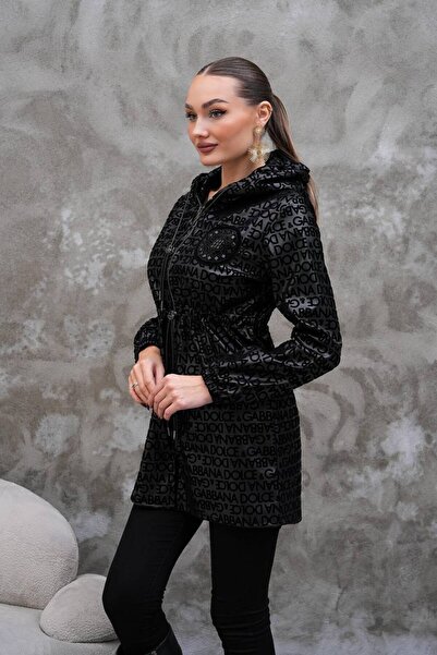KÜBRA Premium Patterned Hooded Coat – Stone Embroidered Detail