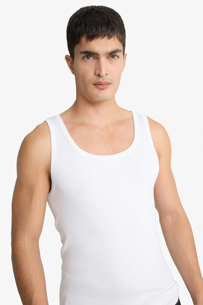 DeFacto Y9056Azbk27 Black Slim Fit Slim Fit Ribbed Tank Top 2-Pack