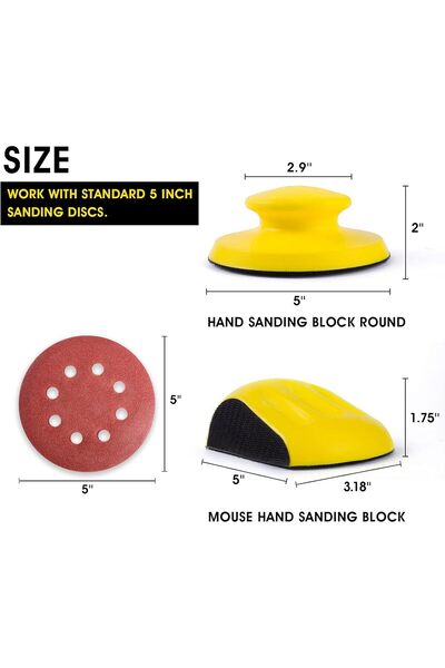 EXCEFORE 5in Hook and Loop Sanding Blocks, 2-Pack (Round & Mouse Hand Sanding Blocks)