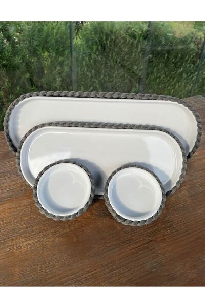 Home Inn Home Textile 4-Piece Melamine Wicker Look Serving and Presentation Set – for Stylish Table Presentations - Gray