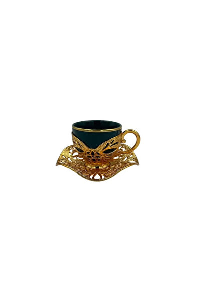 ACAR Luxury Turkish Coffee Set of 2 Cups with Holders and Saucers in Green & Gold – Made in Turkey