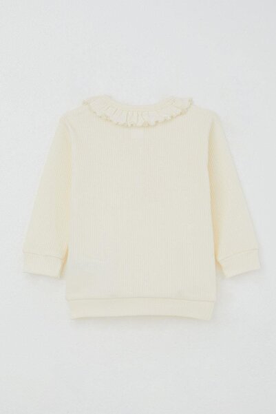 Breeze Baby Girl Pajama Set with Shoulder Pads, Ruffled Collar, Letter Embroidery, 4 Months-1 Year Old, Cream