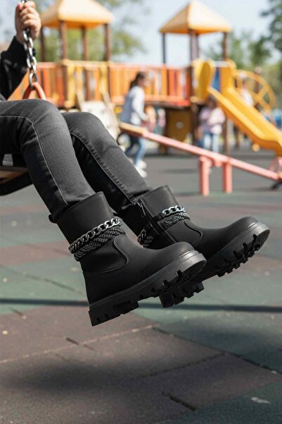 AYK'S Cizme pentru copii cu fermoar negru și fleece interior Duru F