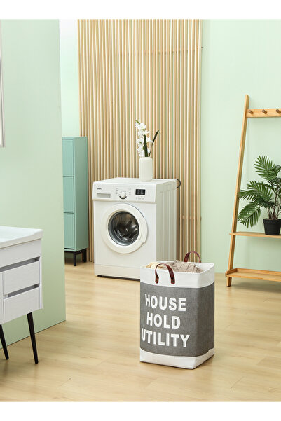 Lawazim Rectangle Laundry Basket Grey 40x50cm - Printed Storage Hamper