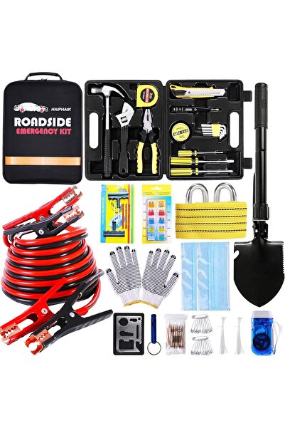 Generic مجموعة أدوات الطوارئ على الطريق من HAIPHAIK - 124 قطعة مع كابلات توصي...