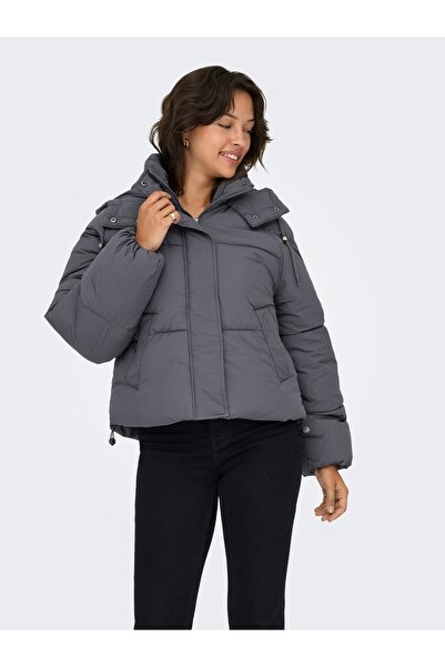 ONLY Women's Hooded Double Pocket Puffer Jacket 15322013 Gray