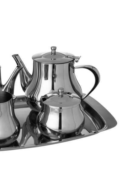 SQUALO 🌟 Luxury Stainless Steel Tea Set with Tray – 5 Pieces (1 Liter + 0.7 Liter + Sugar Bowl + Milk Pitcher + Tray 36x25) 🌟
