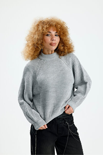 Figo Round Neck Raglan Sleeve Ribbed Knitwear Sweater