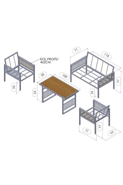 UFUK HOME Magnolia 211 Masa Bej Bahçe Mobilyası – Şık Ve Konforlu Balkon Koltuk Oturma Seti