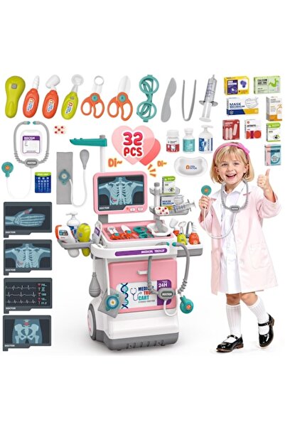 indiggo Set Medical Joaca MiniMed Hub Max Carucior 32 Piese Sunete Lumini Monitor Stetoscop Accesorii Pink