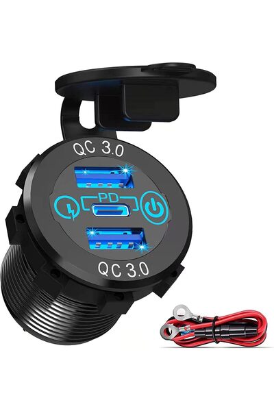 ELECDON Car Charger Socket 12V/24V Triple USB Outlet PD 3.0 & QC3.0 Aluminum with Touch Power Switch