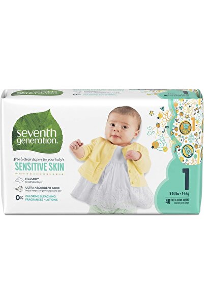 Seventh Generation Baby Diapers Free and Clear for Sensitive Skin, Size 1, 40 Count