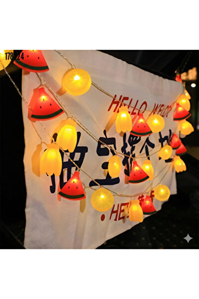 Coverzone 2M 10 LED Karışık Meyve Şekilli Dekoratif Işık Pilli Yaz Tema Meyve...