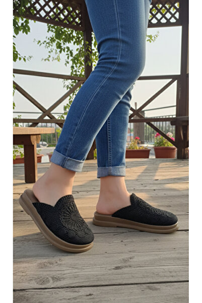 Hızlı Al Orthopedic Sole Closed Lace-Embroidered Mesh 4 Season Home and Outdoor Slippers