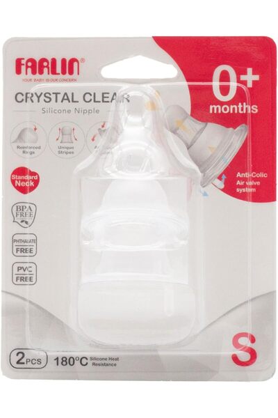 FARLİN حلمة سيليكون شفافة ذات رقبة قياسية، مقاس صغير، مضادة للمغص، قطعتين