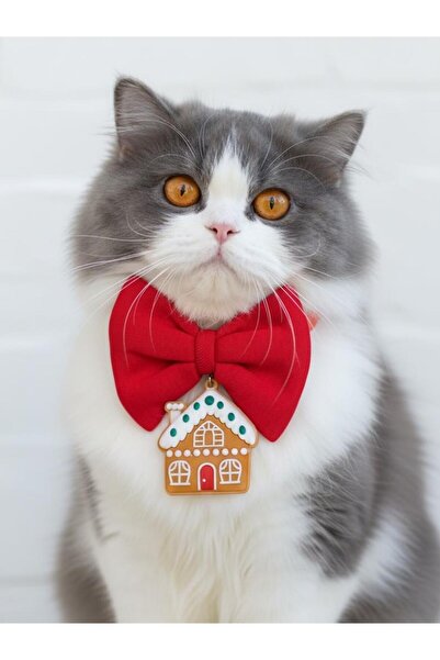 Kemique طوق ربطة عنق للقطط من جينجر هوم |   إكسسوار رقبة على شكل فيونكة حمراء...