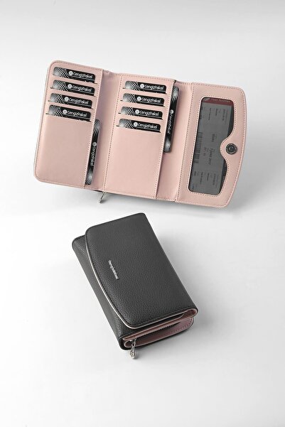 CENGİZ PAKEL Medium Size Magnetic Women's Wallet/Portfolio – 65302 - Black/Powder