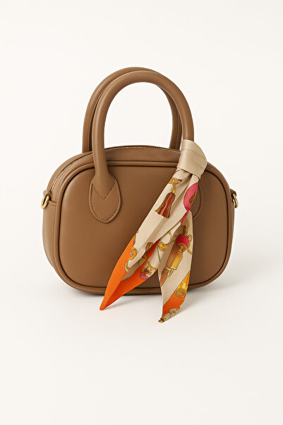 Nova Taupe Mini Hand & Shoulder Bag – Gold Detailing, Scarf Accessory