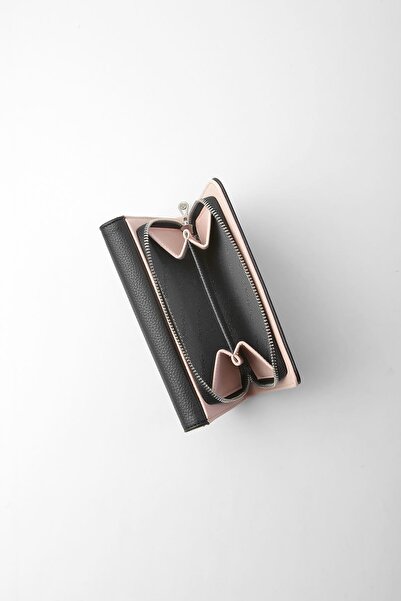 CENGİZ PAKEL Medium Size Magnetic Women's Wallet/Portfolio – 65302 - Black/Powder