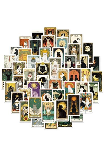 Feicaeesa Set de 50 de autocolante decorative - design retro cu pisică, vinil...