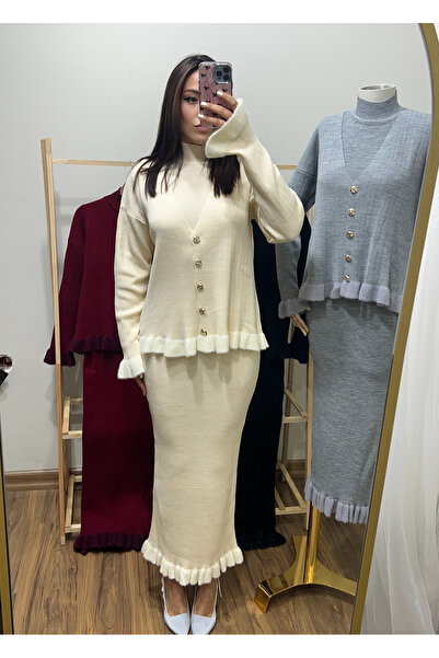 BAYRAKÇIOĞLU Kadın Alt Üst Takım Yurttaş Detaylı Elbise Hırka Triko Takım