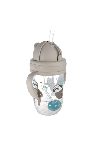 Canpol babies Spill-proof cup with straw and weight, 270 ml, Exotic Animals Grey, 6 months+