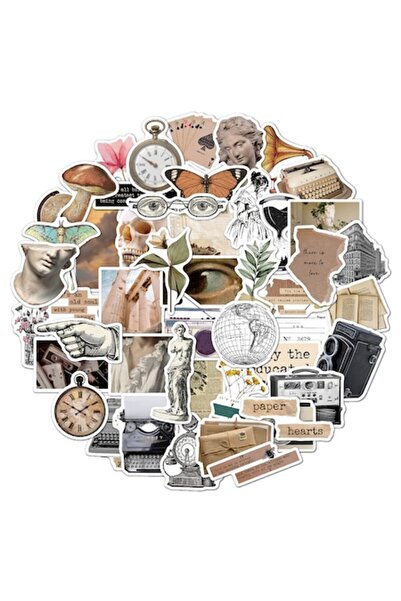 OEM Set de 50 de autocolante, Vintage C, Vinil, 6-8 cm, Multicolor