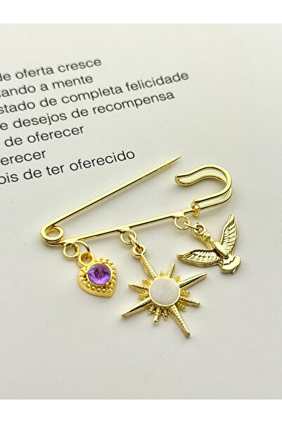 roshel İskoç İğnesi Yaka İğnesi Altın Renk Broş Charmlı İğne Çengelli İğne Kap Güneş Anka Kuşu