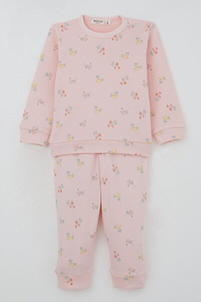 Breeze Baby Girl Pajama Set with Shoulder Pads, Colorful Floral Pattern, 4 Months-1 Year, Pink