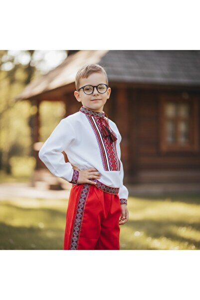 AndraRose Styles Boys' traditional red costume with embroidery