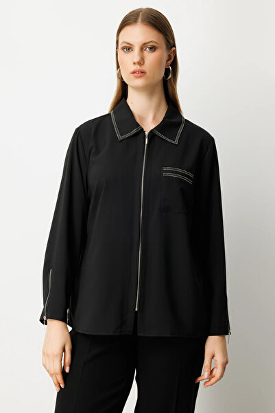 Ekol Fermuarlı Taş İşlemeli Bluz