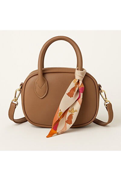 Nova Taupe Mini Hand & Shoulder Bag – Gold Detailing, Scarf Accessory